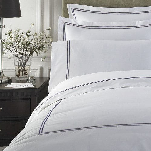 PIMA 750 Thread Cotton Sateen Bed Linen with 2 row navy cord