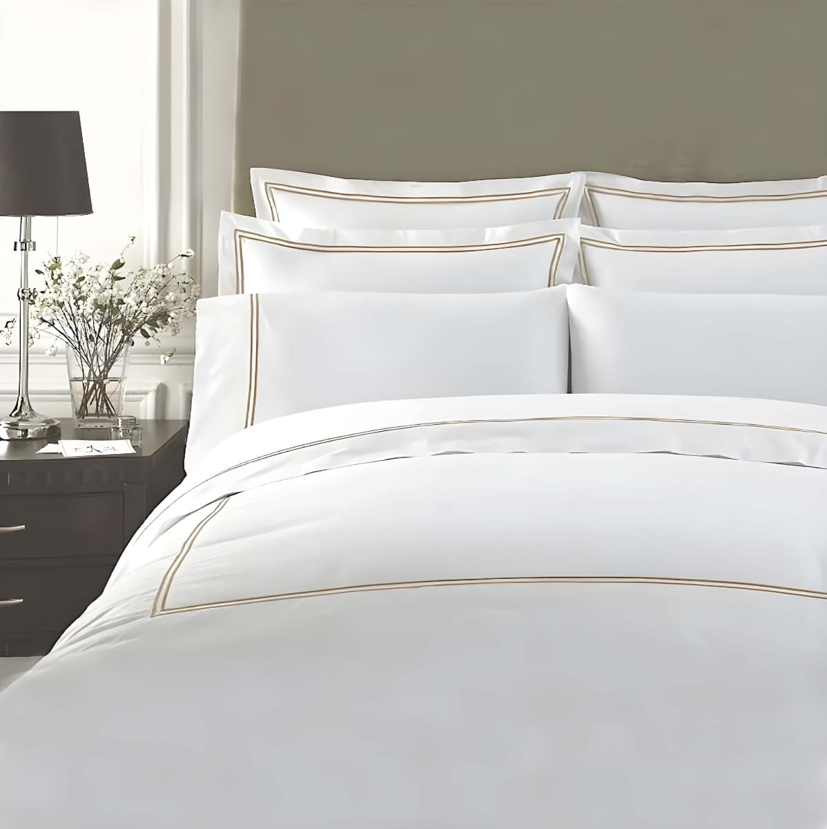 PIMA 750 Thread Cotton Sateen Bed Linen with 2 row Gold cord